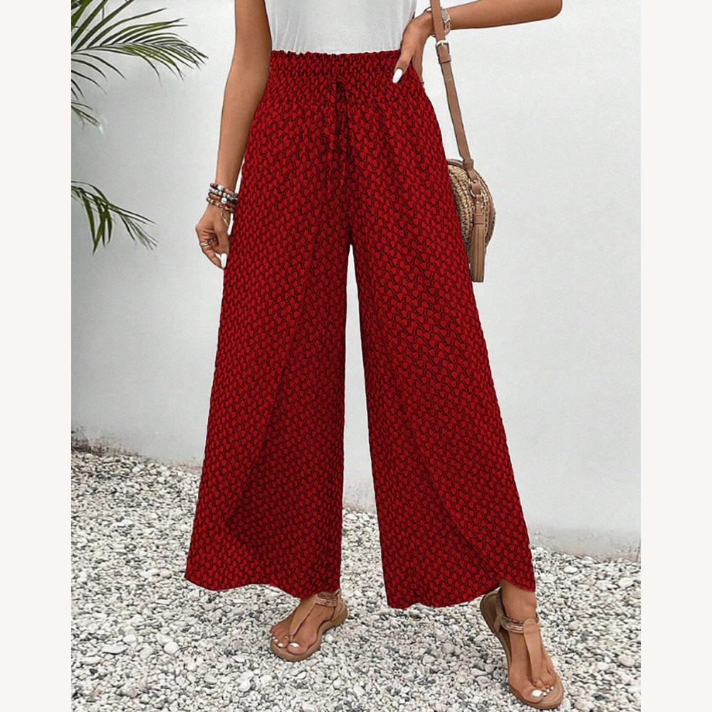 Variant image for Pantalon Fluide Femme Imprimé Géométrique Sophistiqué – Taille Haute et Jambes Larges en Coton Doux-13
