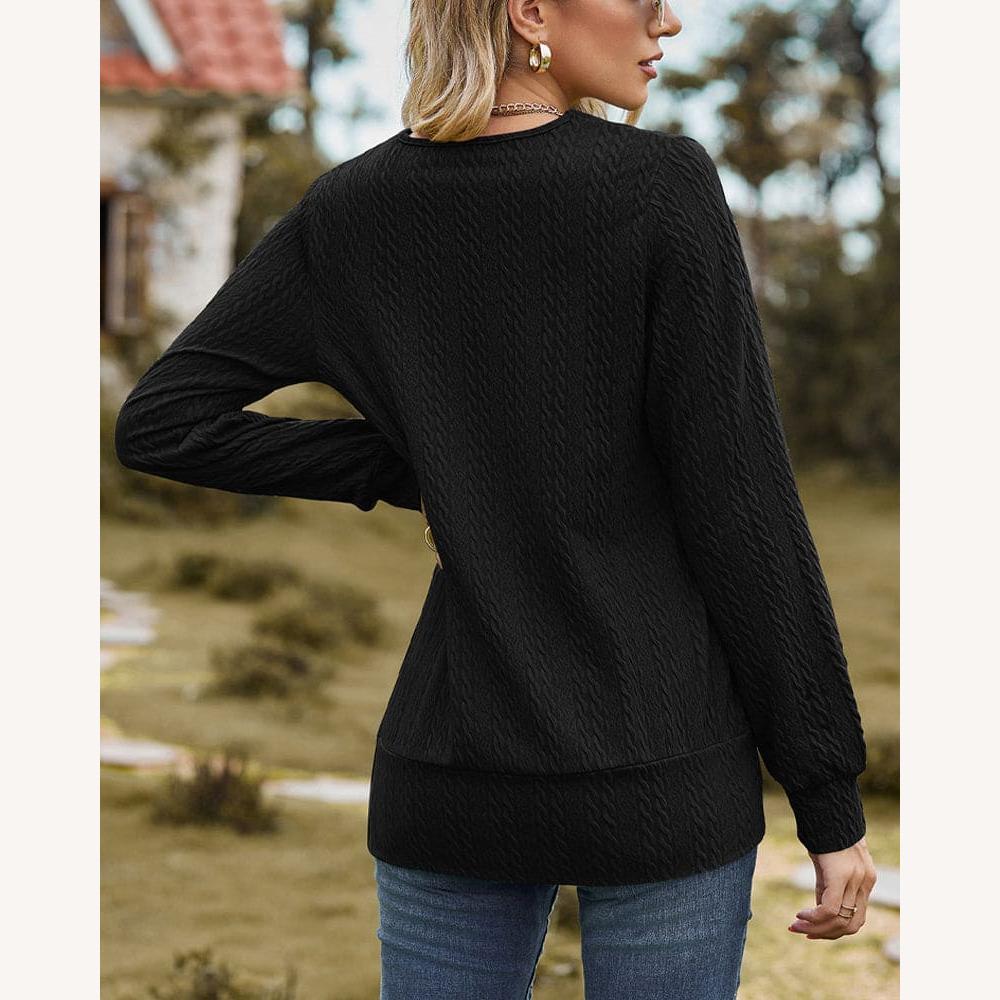 Pull en maille texturée pour femme avec encolure carrée et manches longues – Élégant et confortable pour un style décontracté