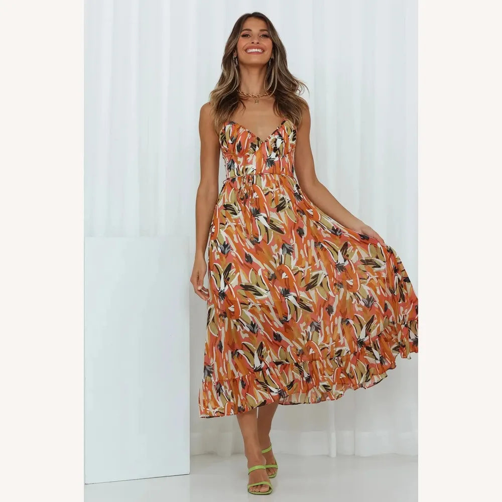 Women's Long Flowing Colorful Dress with Vibrant Print – Loose and Comfortable Fit