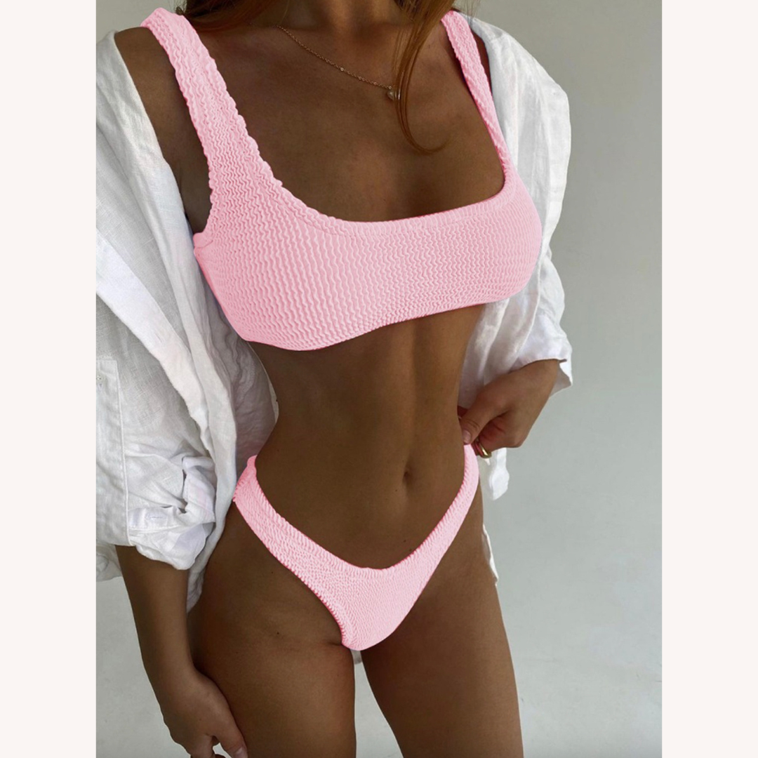 Women's Push-Up Bikini Set – Elegant Swimsuit in Polyester and Nylon, Brazilian Cut, Ideal for Beach and Pool