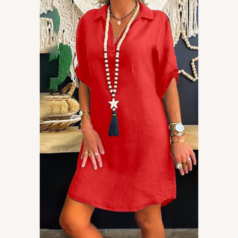 Robe-chemise longue pour femme avec manches retroussées en coton – Élégante et polyvalente pour toutes les occasions