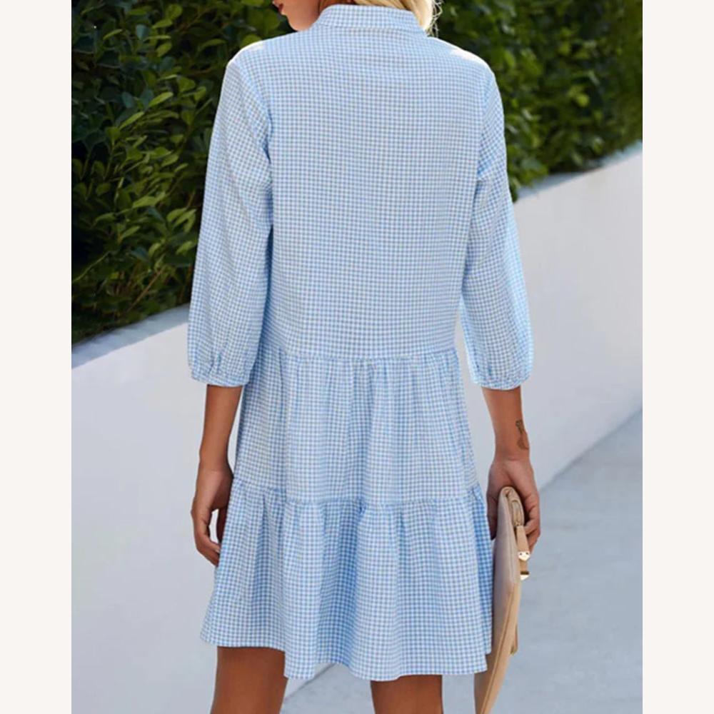 Robe d'été pour femme en coton coupe trapèze avec col en V et motif à carreaux – Élégante et chic