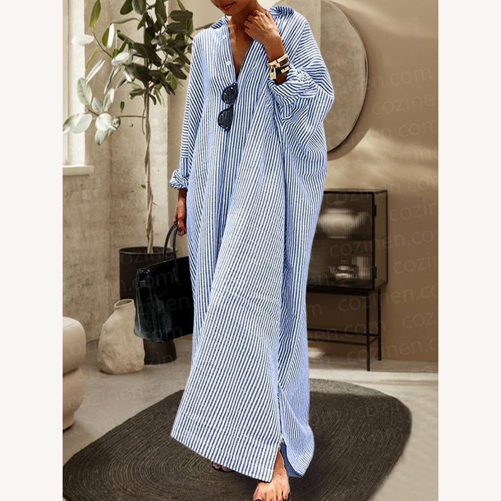 Elegant Striped Long Dress for Women – Comfort and Chic Style for Summer Evenings