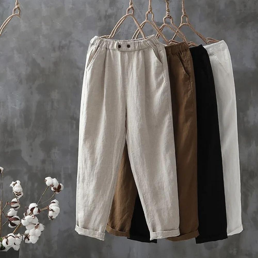 Pantalon fluide en lin pour femme, coupe élégante et confortable – Pantalon léger pour un look décontracté
