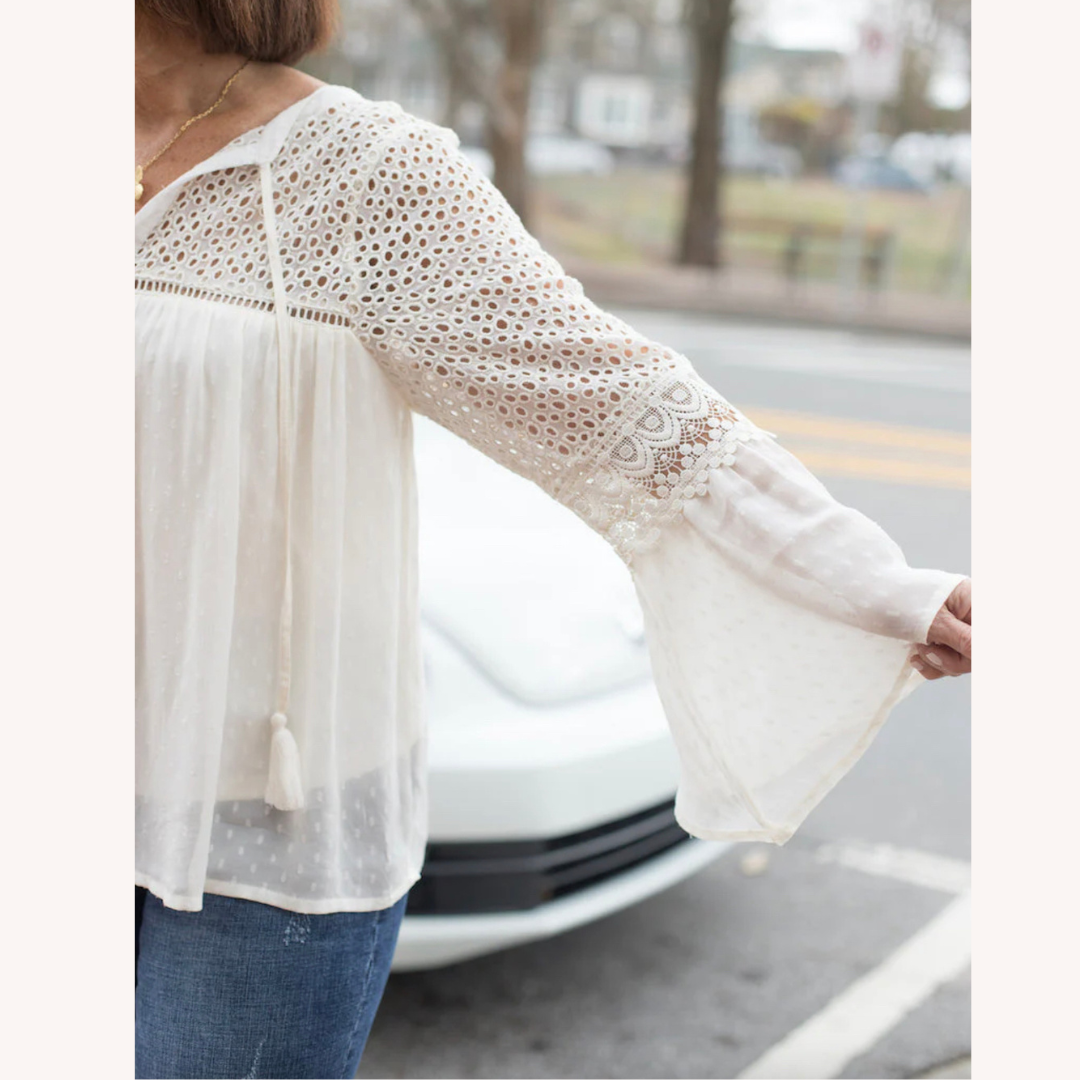 Blouse bohème chic pour femme en crochet - Tissu léger et confortable pour l'été, coupe décontractée, disponible du S au XL