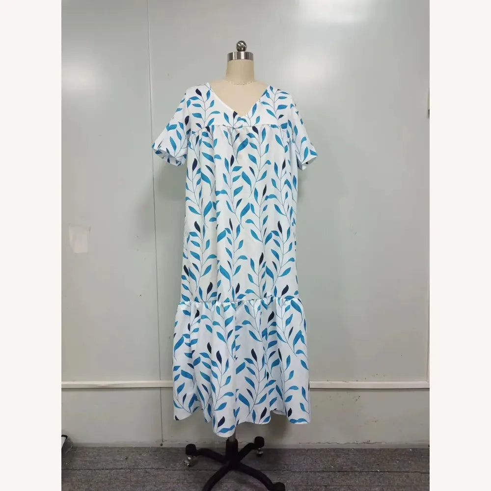 Women's Boho Floral Print Beach Dress, V-Neck and Short Sleeves – Lightweight and Comfortable Dress for Summer