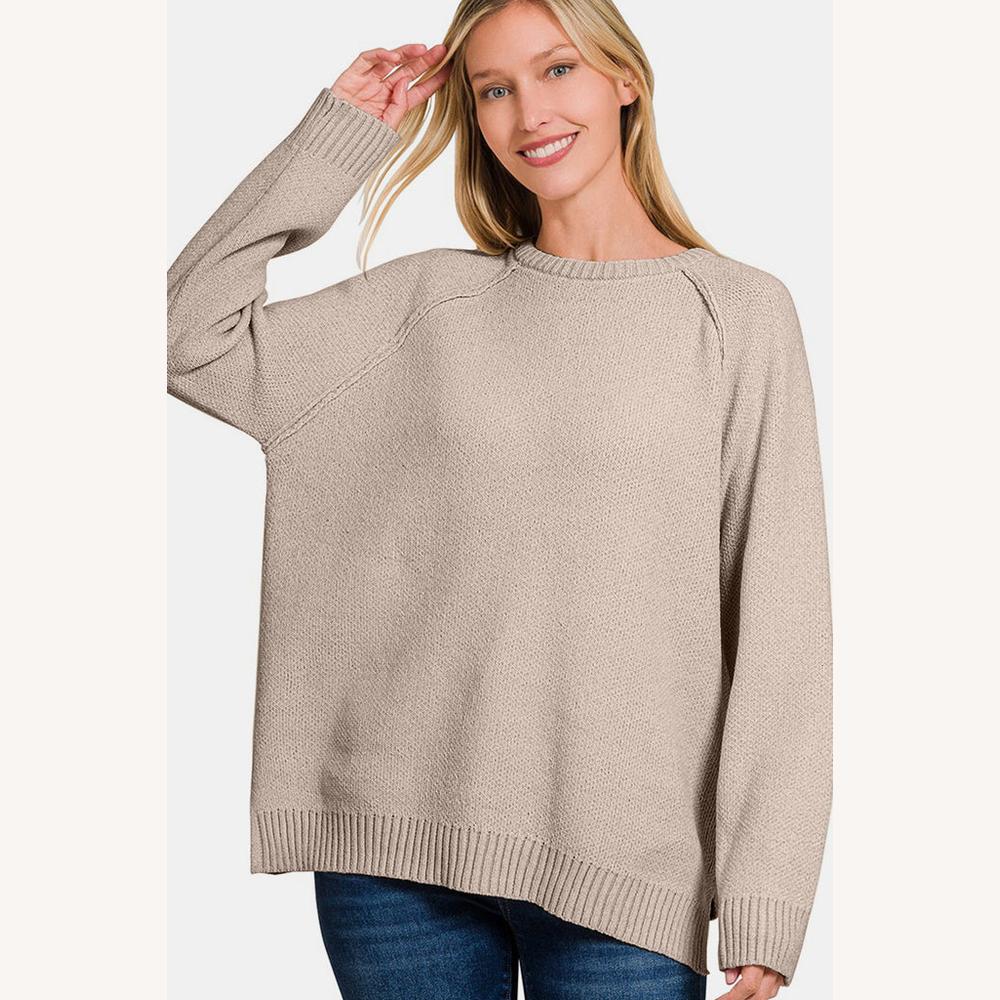 Pull ample pour femme en maille douce – Col rond, manches longues, confort élégant