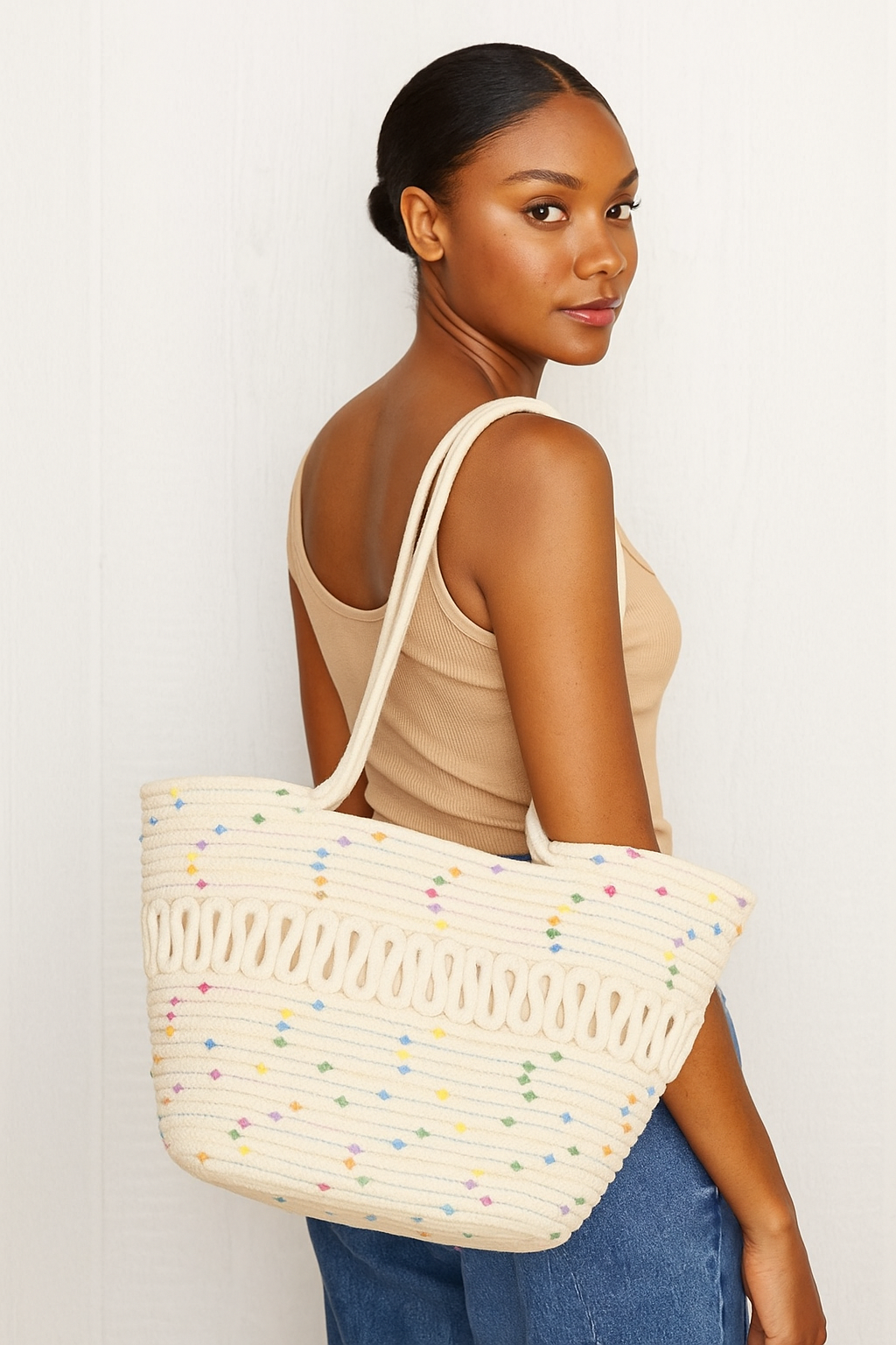 Women's Khaki Straw Beach Bag Handmade – Large Beach Bag Ideal for Summer and Leisure Activities