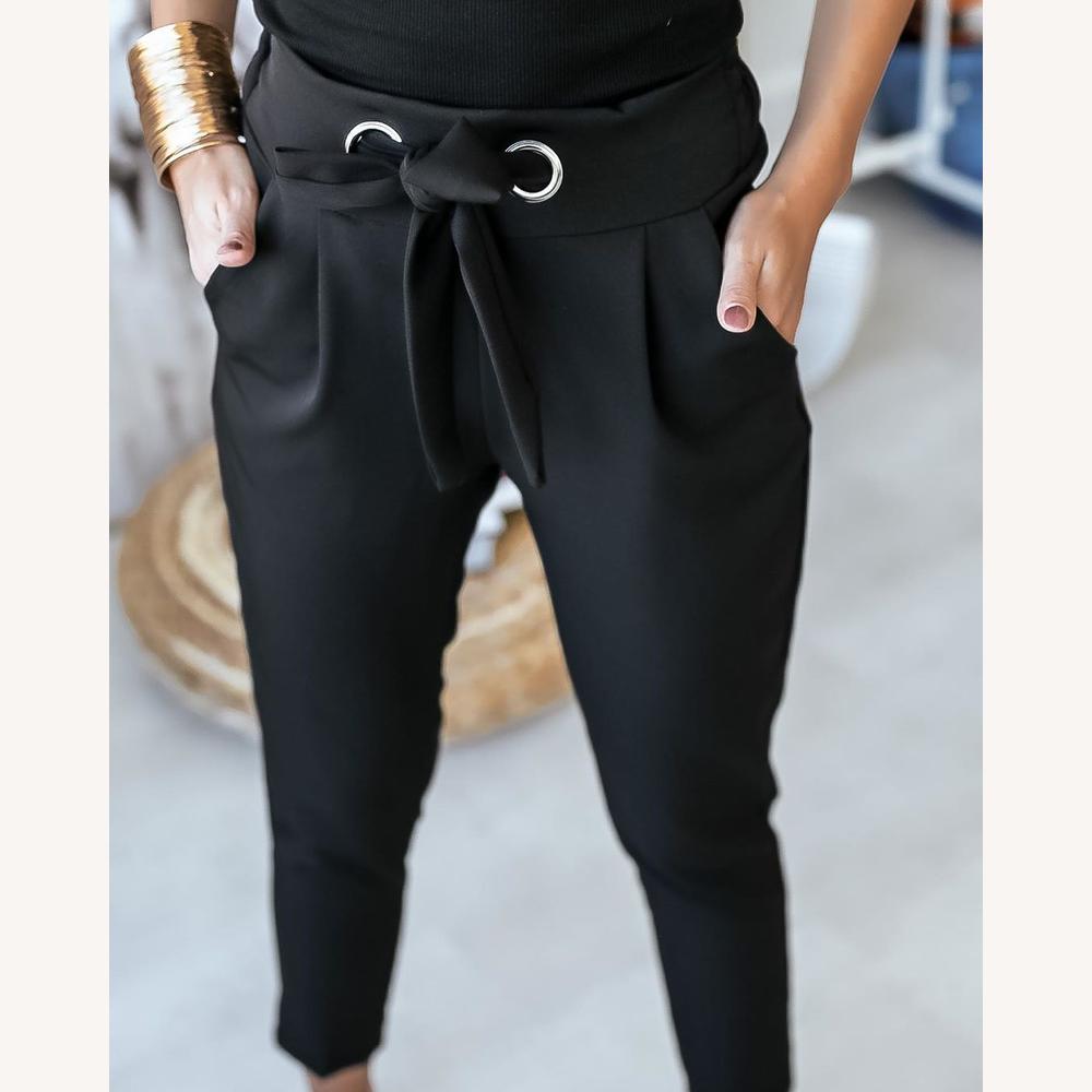 Pantalon décontracté taille haute pour femme en polyester et élasthanne – Confort et élégance, disponible en plusieurs couleurs