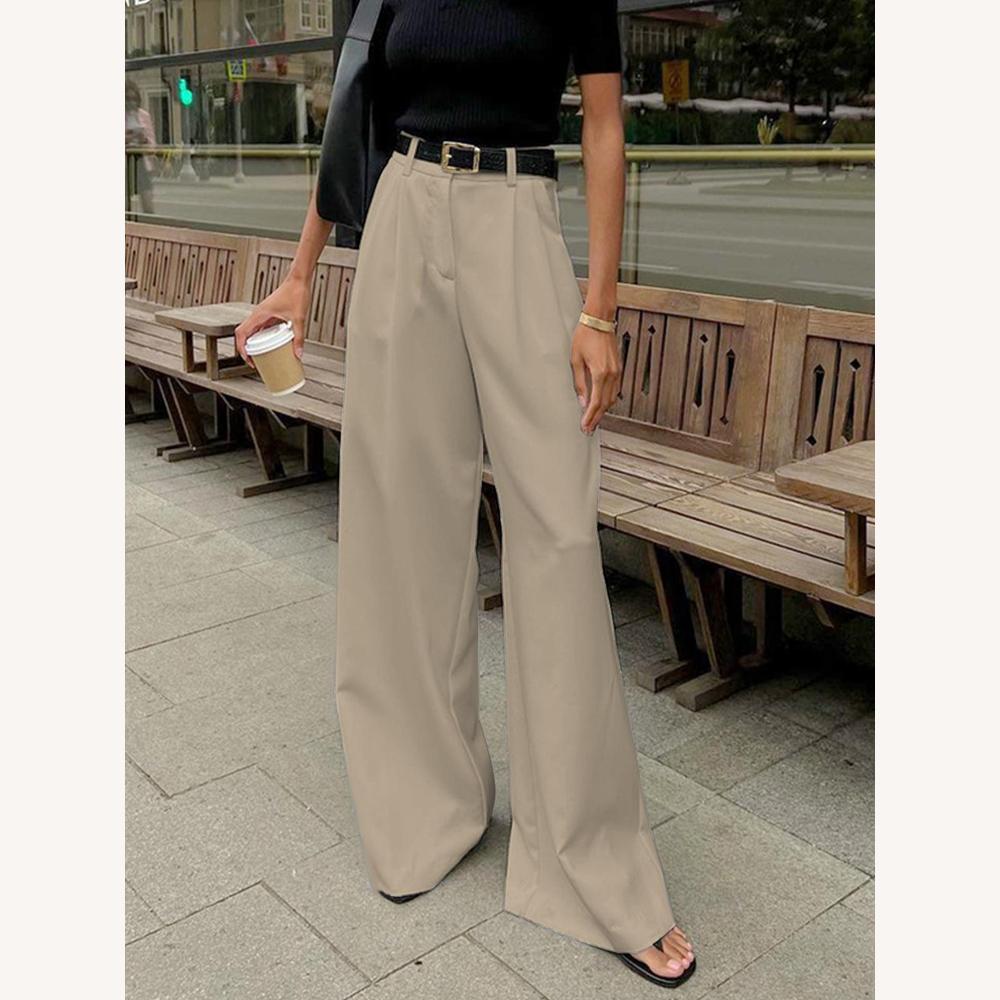 Variant image for Pantalon Femme Large Blanc Taille Haute 95% Polyester-11