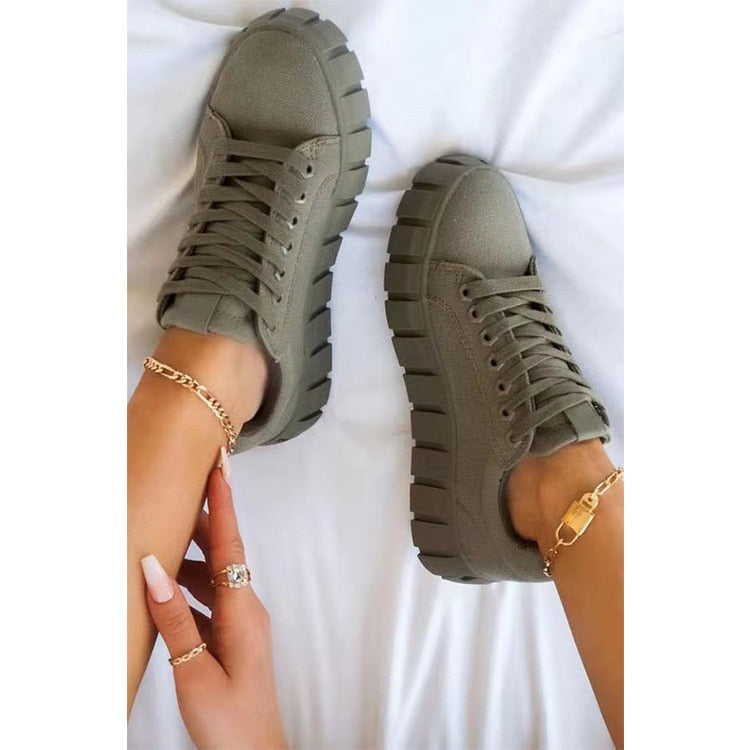 Baskets à semelle épaisse pour femmes – Confort et style en noir, vert, bleu et kaki