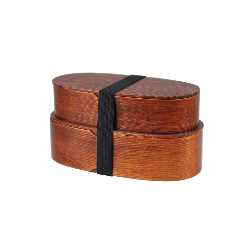 Double Layer Wooden Bento Box – Japanese Lunch Container for Students and Workers