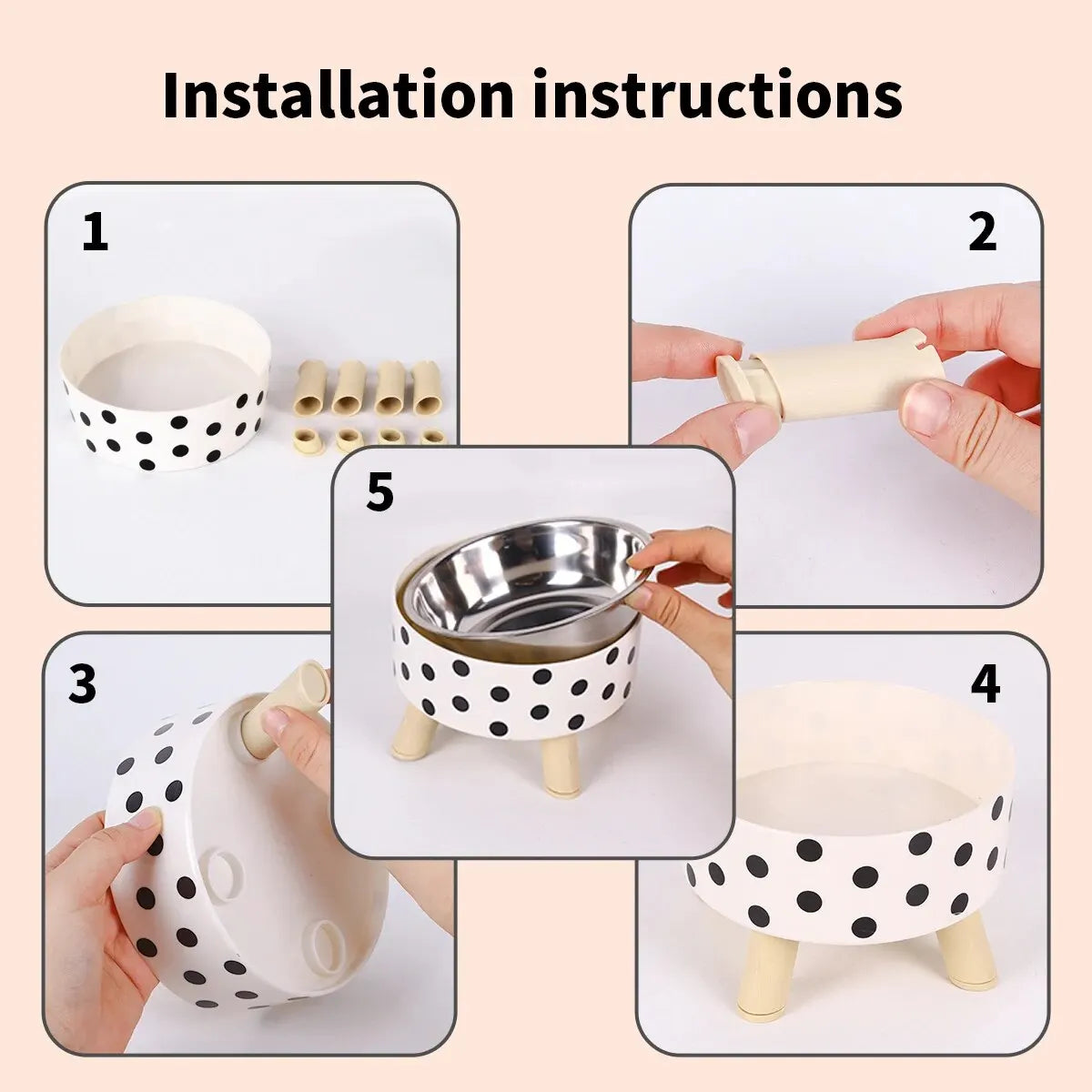Stainless Steel Anti-Spill Bowl for Cats and Dogs – Ergonomic Polka Dot Design, 5.5 x 5.5 x 3.5 inches