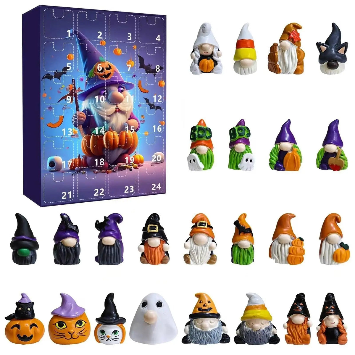 Halloween Countdown Calendar with 24 Gnome Figurines – Festive Halloween Decoration for Home