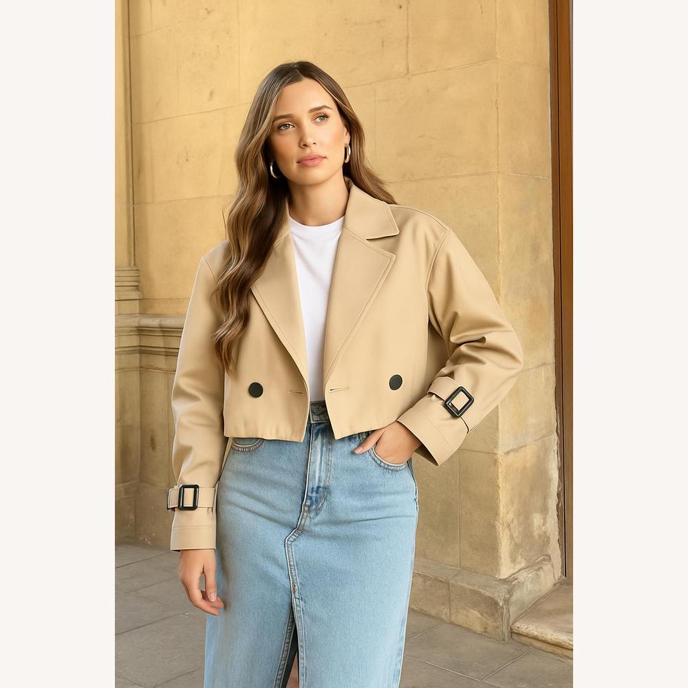 Manteau trench élégant pour femme en mélange de polyester et coton – Design chic et moderne avec ceinture tendance