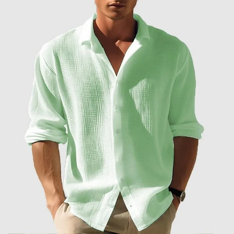 Chemise à manches longues en nid d'abeille pour homme – Cardigan noir décontracté et élégant