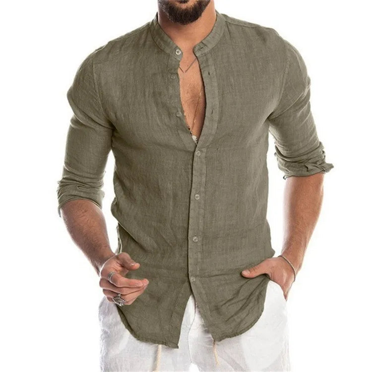 Chemise pour homme en lin et coton - Vêtement décontracté respirant au design élégant - Tailles S à XL