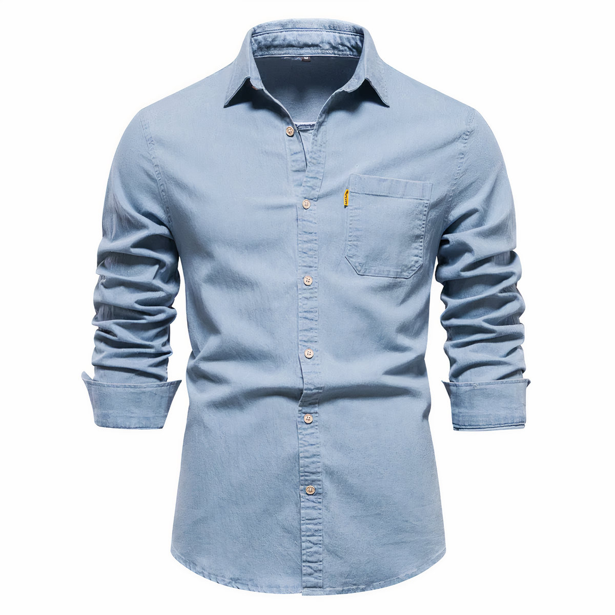 Chemise ajustée en denim de coton pour homme – Manches longues, polyvalente pour tenue décontractée et habillée