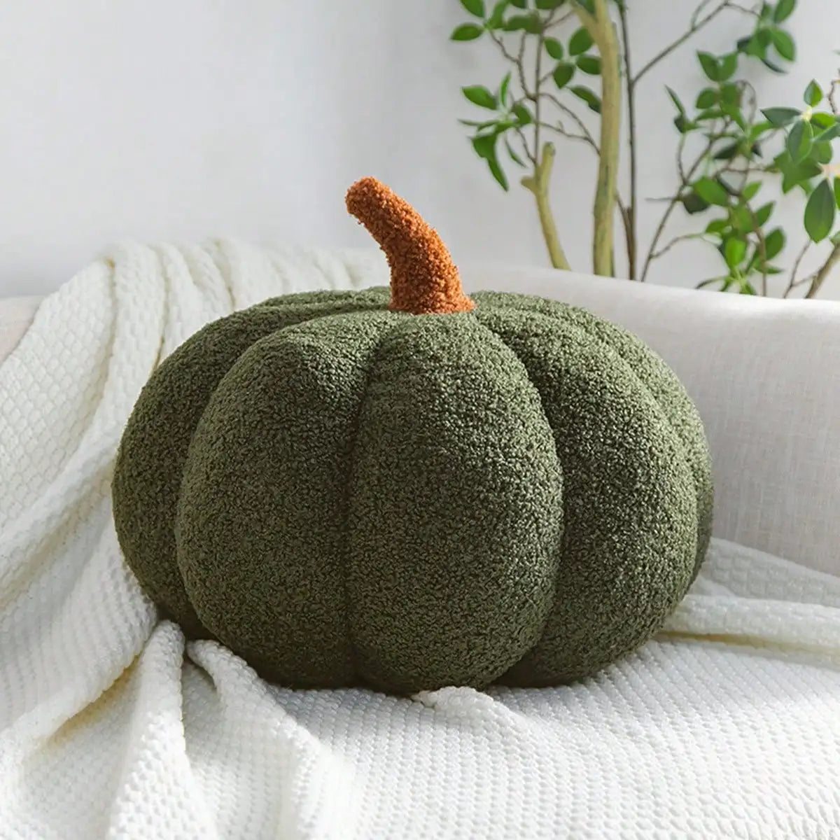 Coussin en forme de citrouille en sherpa et boucle – Décoration d'automne et d'Halloween pour enfants