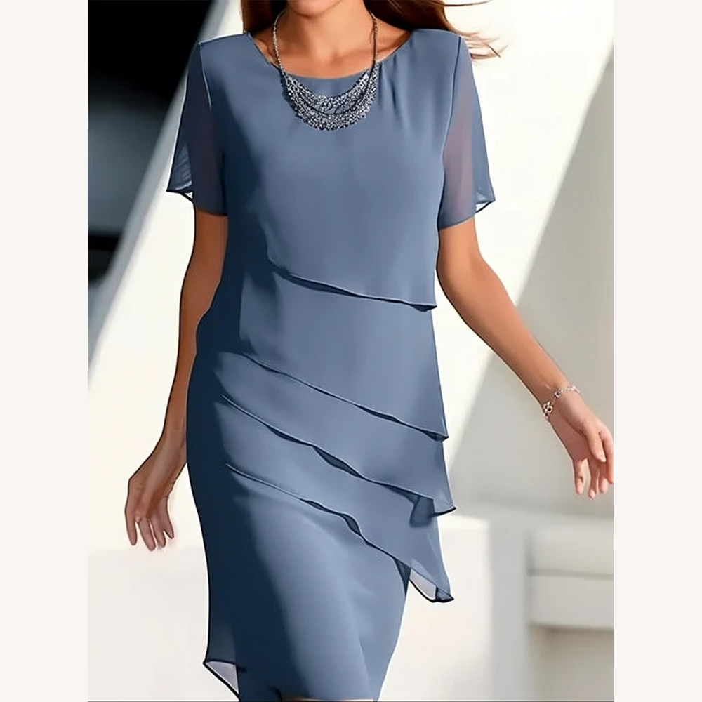 Robe mi-longue élégante pour femme en mousseline avec manches courtes – Sophistiquée et polyvalente pour toutes les occasions