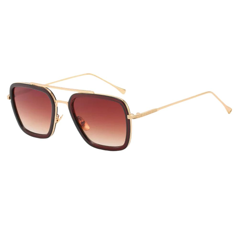 Lunettes de soleil fines rectangulaires pour femmes avec verres marron – Protection UV400 et design élégant