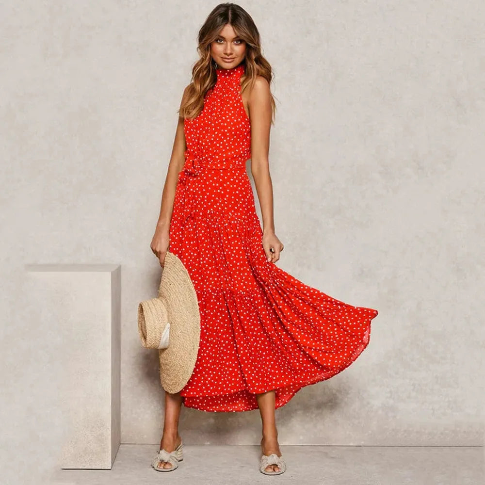 Variant image for Robe Longue Dos Nu à Pois Femme – Élégante Robe de Soirée Longue Été, Coupe Fluide et Confortable-37