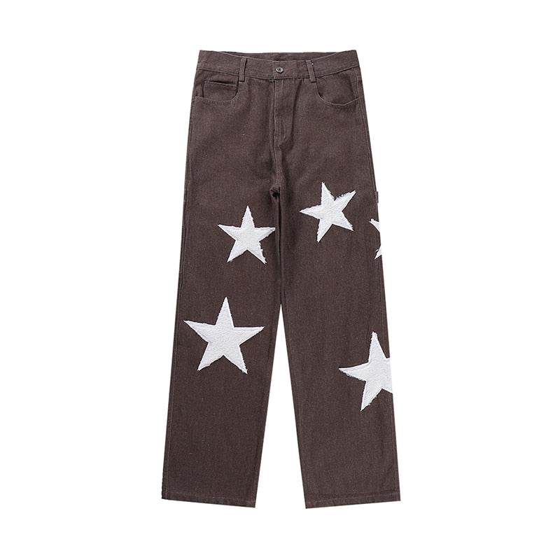 Jean en denim à jambe large avec motif étoilé unique – Indigo foncé, confort et style polyvalent