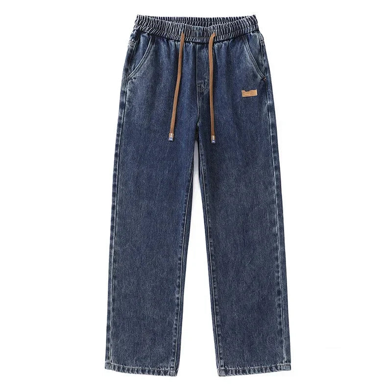 Jean large pour homme en denim extensible avec cordon de serrage - Style urbain élégant et confort optimal