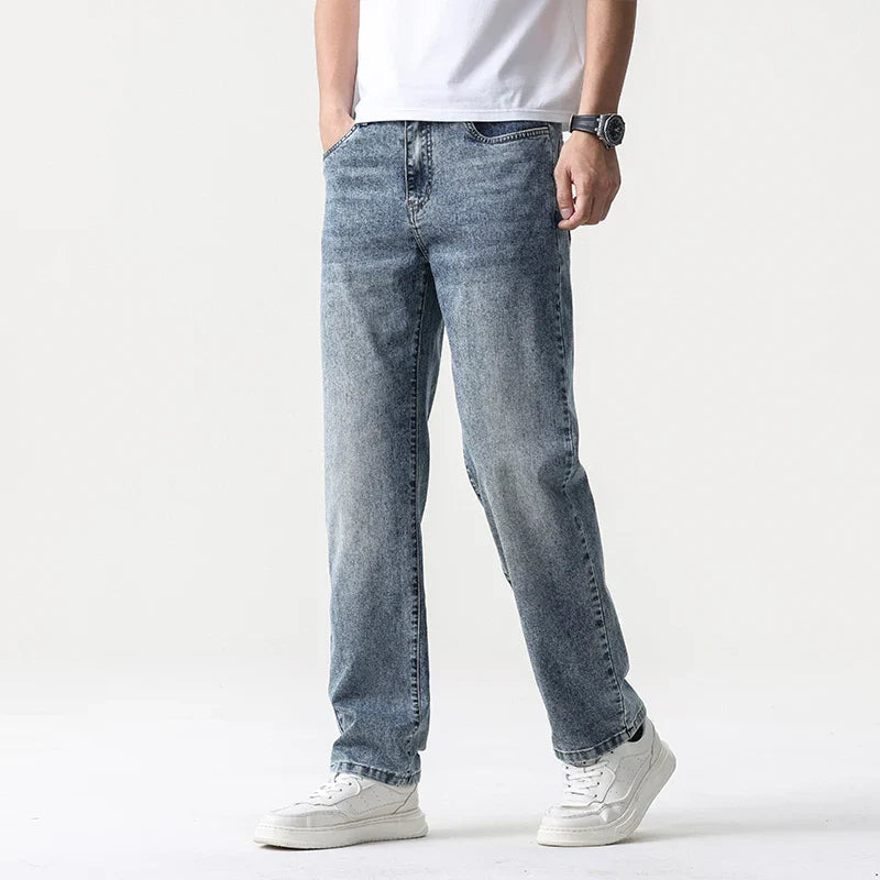 Jean ample décontracté pour homme en lyocell – Coupe droite et taille mi-haute