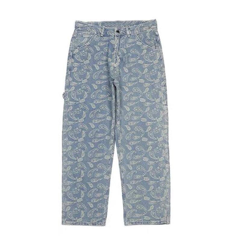 Jean pour homme à motif cachemire – Denim confortable en coupe étroite, décontractée et droite