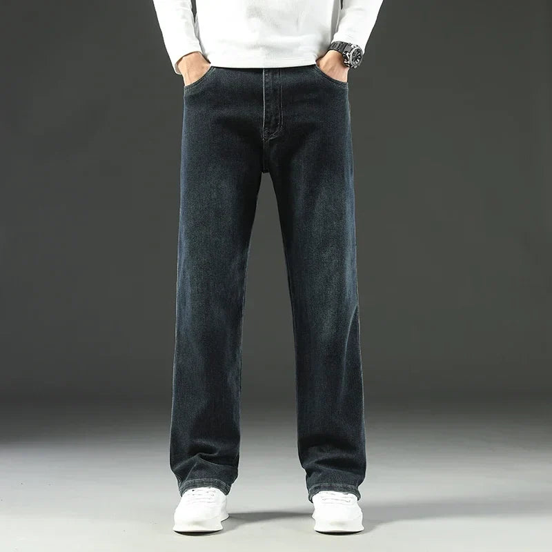 Jean ample pour homme en coton extensible – Style décontracté professionnel