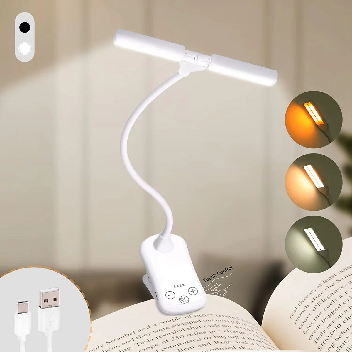 Lumi Clip-On Reading Light | USB Rechargeable, 14 LED, 3 Color Temperatures