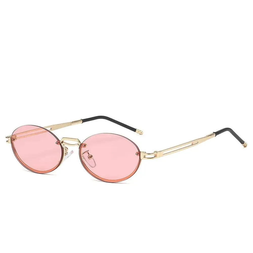 Lunettes de soleil rondes sans monture pour femmes avec verres roses et protection UV400 - Élégance et confort