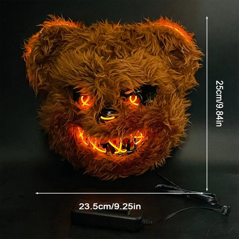 Masque LED d'Halloween en fausse fourrure de lapin et d'ours – Costume effrayant de déguisement