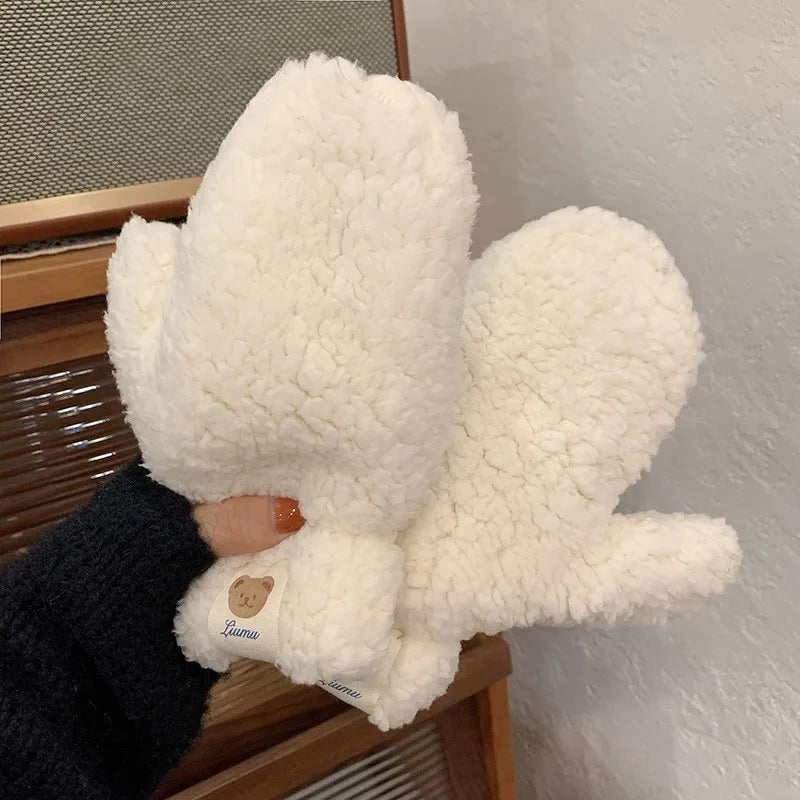 Mitaines en Peluche Sherpa Femme – Confort et Chaleur en Hiver, Taille Unique, Moufle Décontractée avec Cordon de Serrage 8