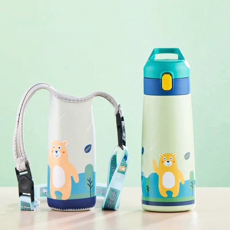 Gourde Isotherme en Acier Inoxydable 500 ml pour Enfants avec Paille et Étui de Protection – Conception Pratique et Robuste