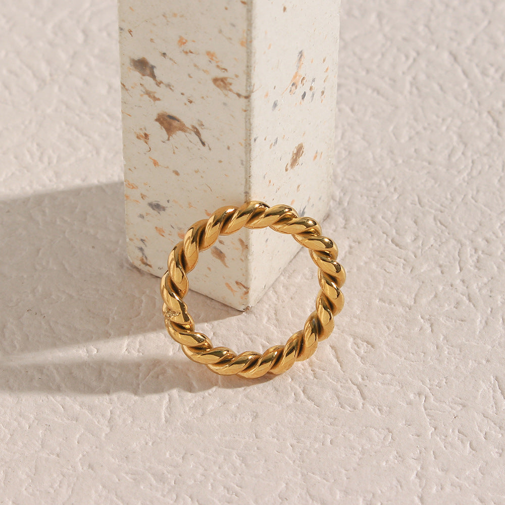 Women's Twisted Ring 18 Carat Gold Size 52-56 Stainless Steel