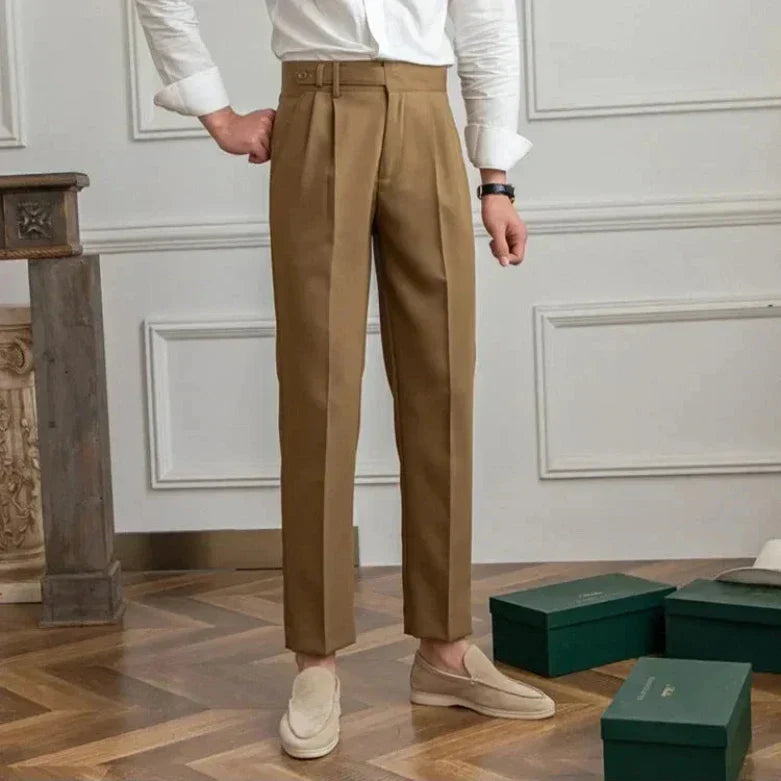 Pantalon droit à motif pied-de-poule italien avec double pli – Taille 33