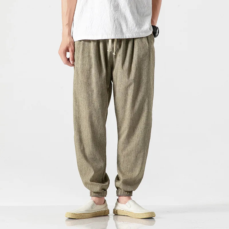 Casual Harem Pants in Linen and Cotton for Men – Lightweight, Loose and Comfortable, Elastic Waistband