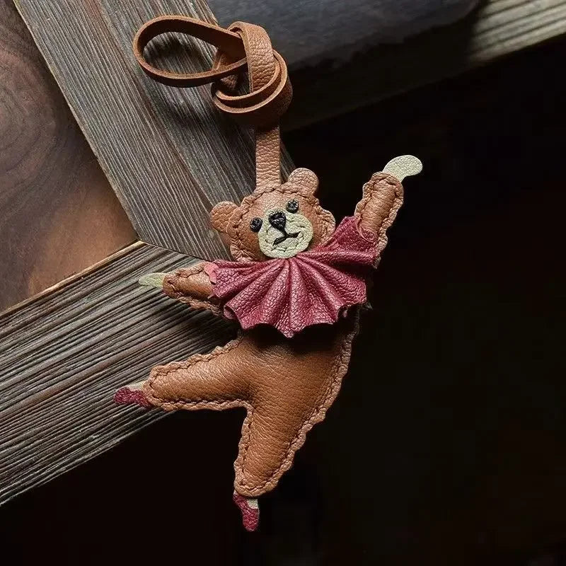 PU Leather Dancing Bear Pendant - Durable and Fun Bag Charm, Ornament, and Keychain