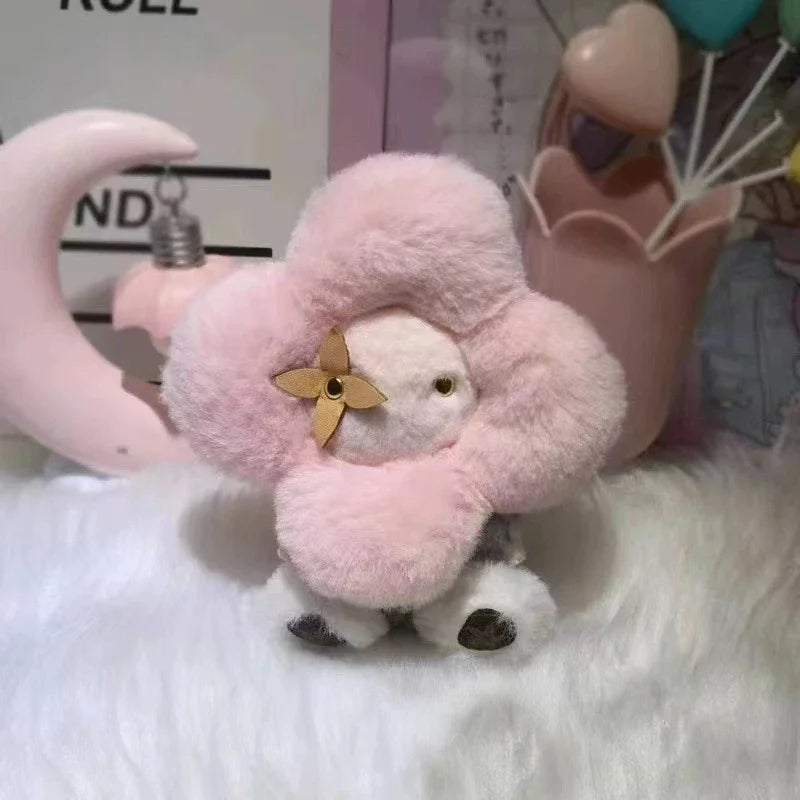 Plush Sunflower Pendant with Pink Petals for Handbags and Keys – Soft and Trendy Accessory