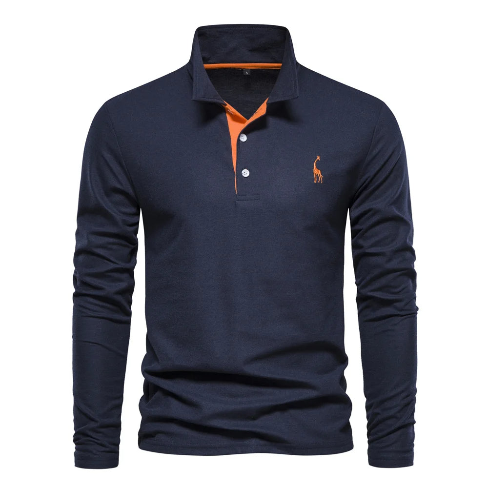 Classic Long Sleeve Polo for Men in Cotton Blend – Casual Italian Collar