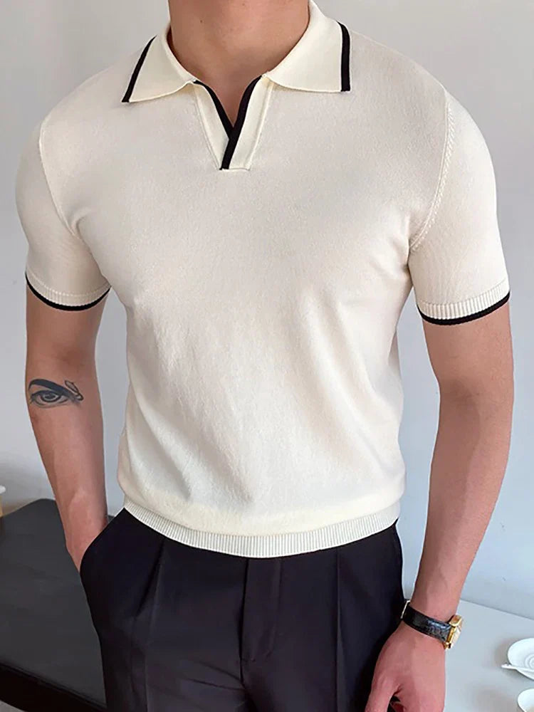 Polo en patchwork de coton pour homme – Manches courtes, tissu respirant, coupe ajustée, idéal pour les sorties décontractées