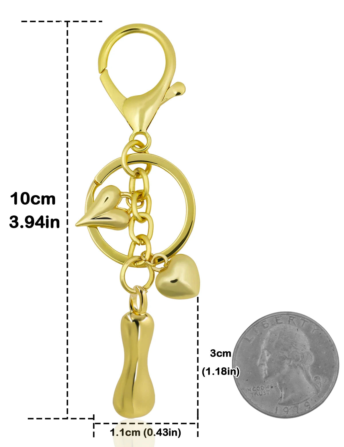 Personalized Keychain in Gold Metal with Letter and Heart Charm – Elegant Bag Accessory for Women