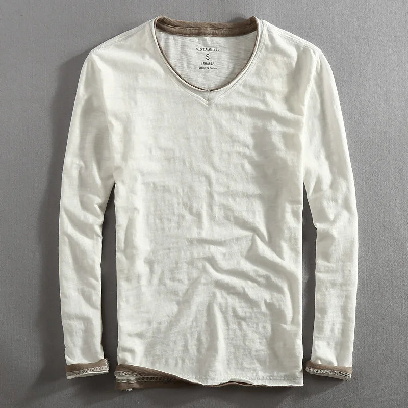 Men's Lightweight Cotton V-Neck Pullover – Casual Style, Ideal for Spring/Fall Layering