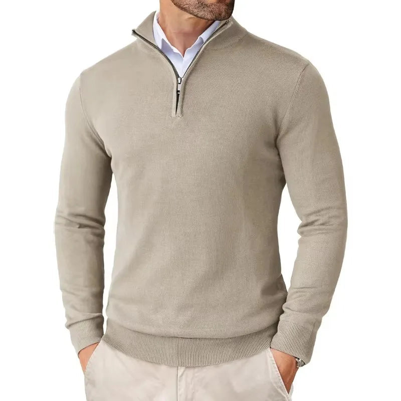 Pull en mélange de coton pour homme avec col zippé – Style moderne et polyvalent