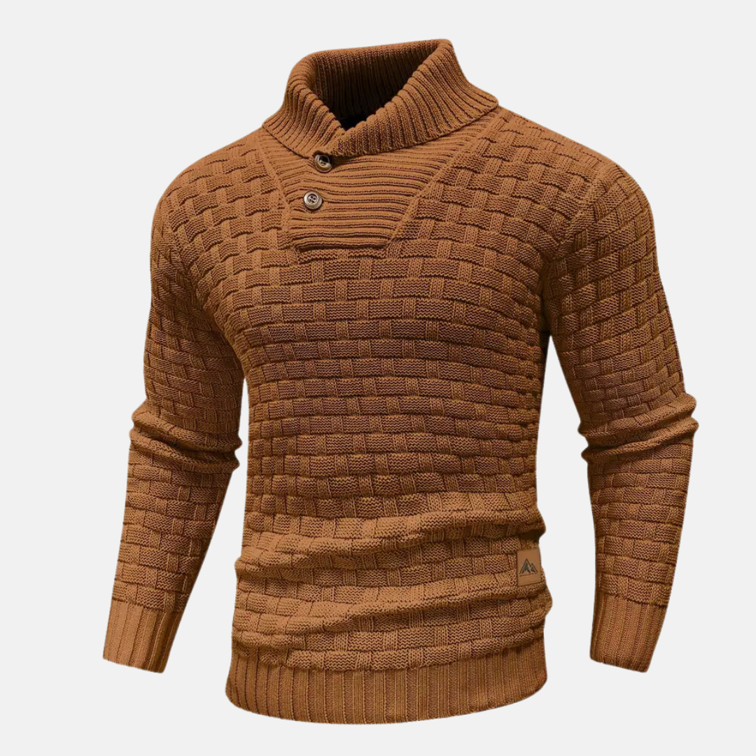 Pull en tricot doux pour homme avec col châle et détails texturés - Idéal pour l'automne et l'hiver