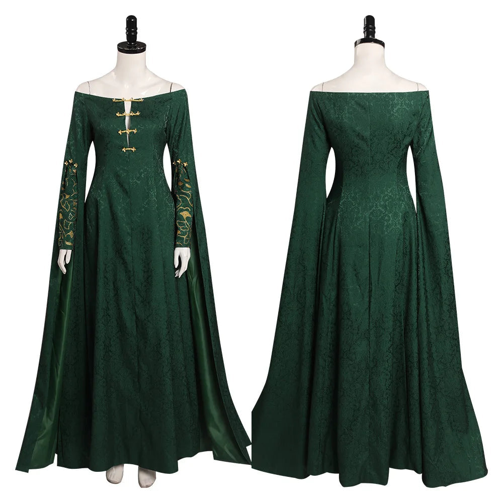 Robe de cosplay médiévale Alicent en coton jacquard avec manches flottantes pour la fête d'Halloween