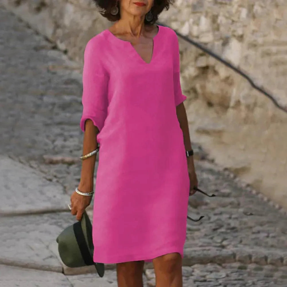 Variant image for Robe Longue Femme à Manches Trois-Quarts Col en V – Chic et Confortable pour Printemps et Été-43