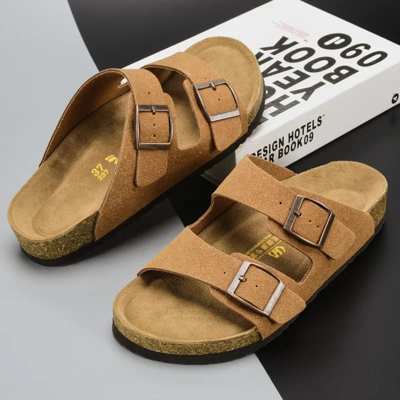 Sandales d'été en cuir pour hommes avec semelle antidérapante – Chaussures décontractées pour la plage et les promenades